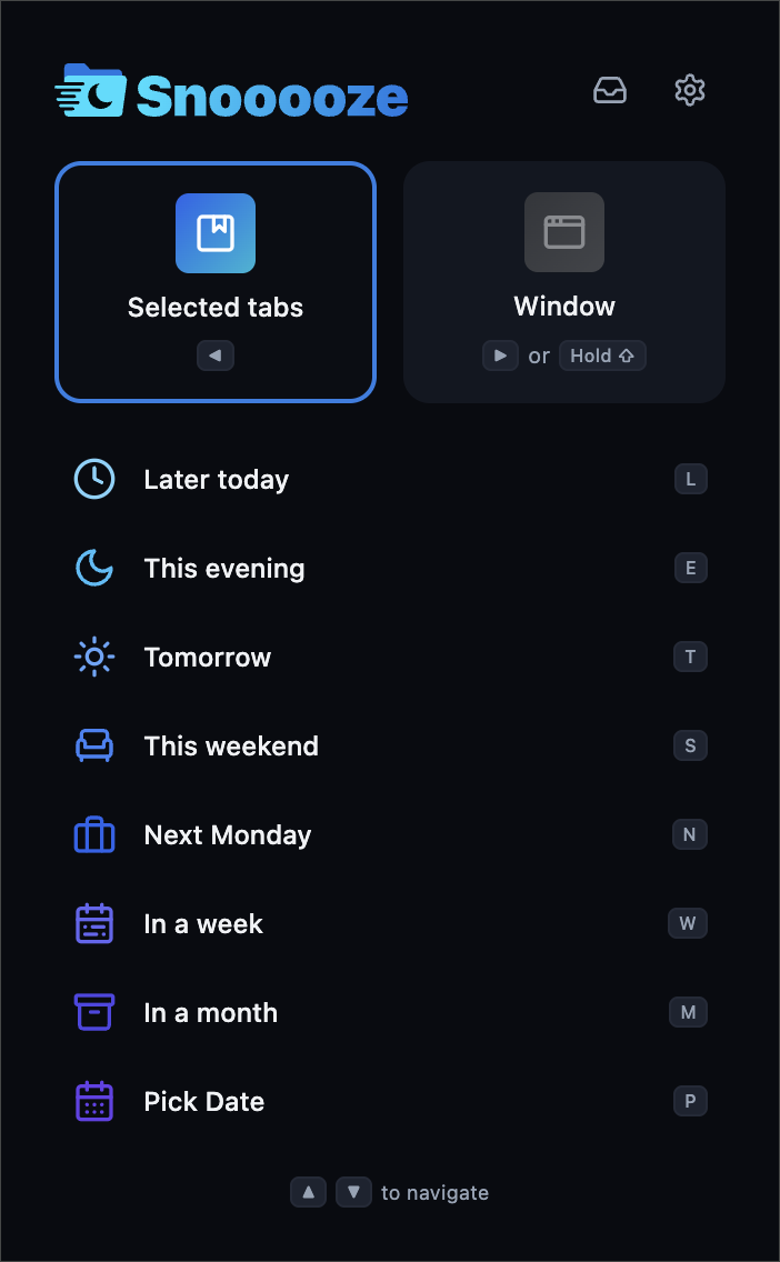 Snooooze Extension Popup Interface